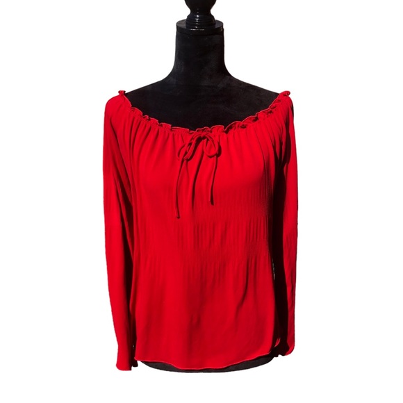 Sassy Tops - Sassy Brilliant Red Elastic Neckline Sexy Blouse Medium